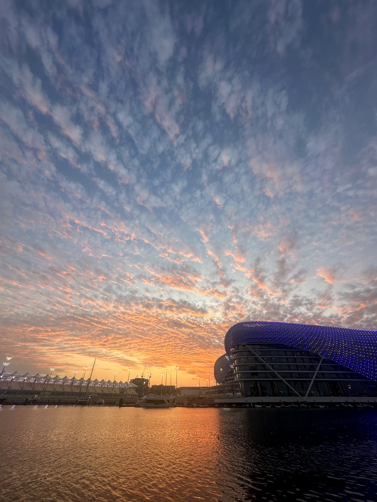 Sunset over Yas Marina with the W Abu Dhabi hotel