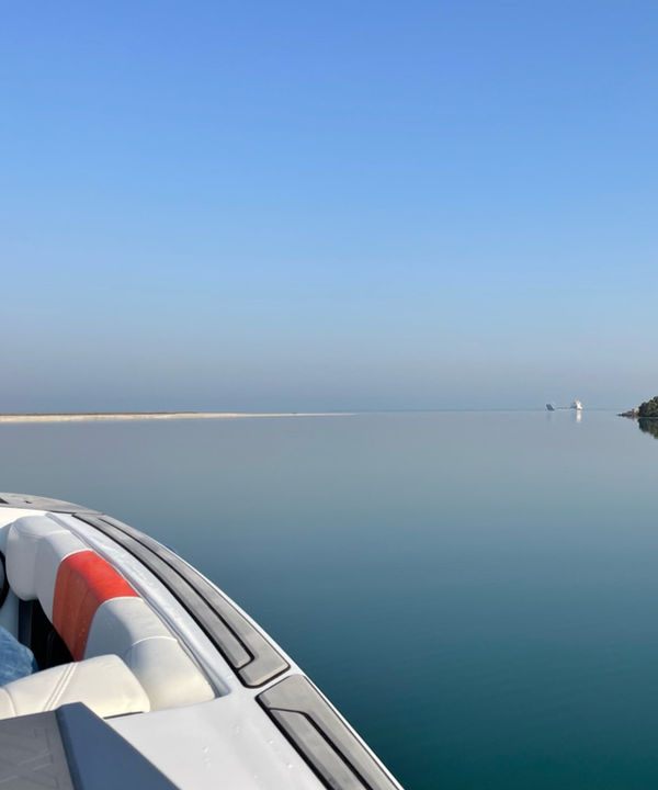 Perfect flat water conditions around Yas Island for wakeboarding
