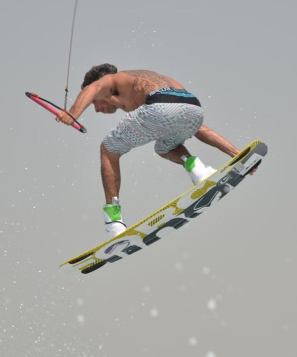Wakeboarding trick behind the boat near Yas Marina