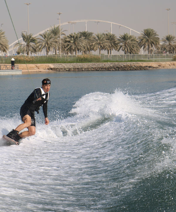 Eywoa guest having fun wakeboarding at Yas Island